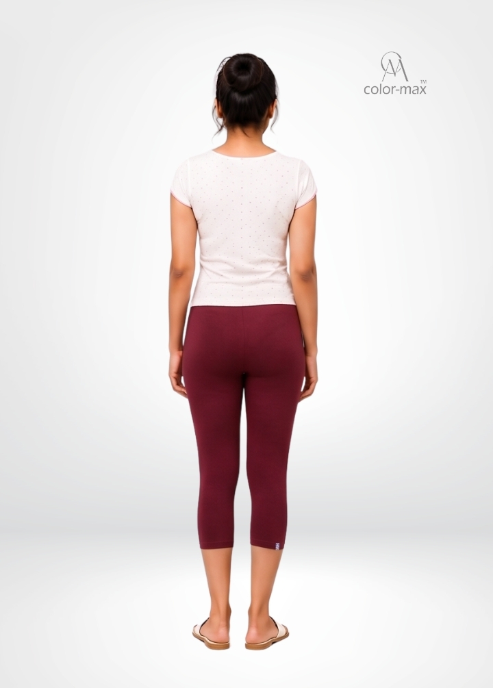 MEROON - Premium Cotton Lycra Capri Leggings - Hover